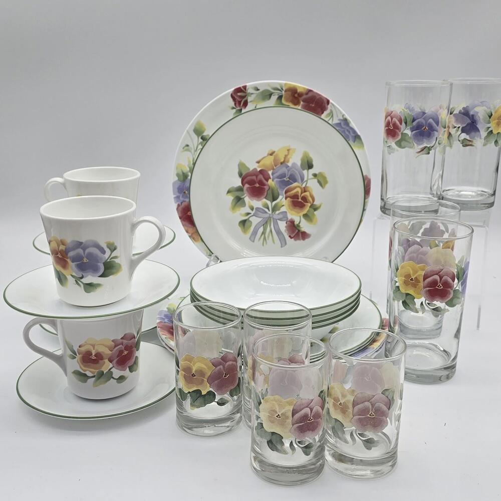Corelle Summer Blush 28-Pc Complete Dinnerware Set 1990's Made In USA